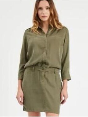 Utility Shirt Mini Dress in Olive Green